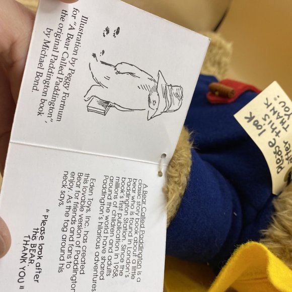 EDEN Toys Classic PADDINGTON BEAR Yellow Hat Blue Navy Red Jacket 14” - Picture 4 of 8